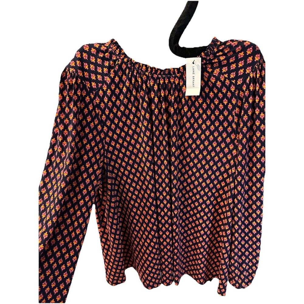 NWT Lane Bryant 14-18 Adorable Stretchy Pink & Coral Navy Tiny Floral Womens Top